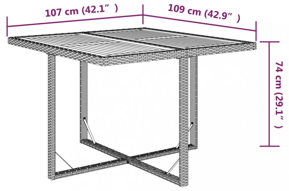 bézs polyrattan és tömör akácfa kerti asztal 109 x 107 x 74 cm