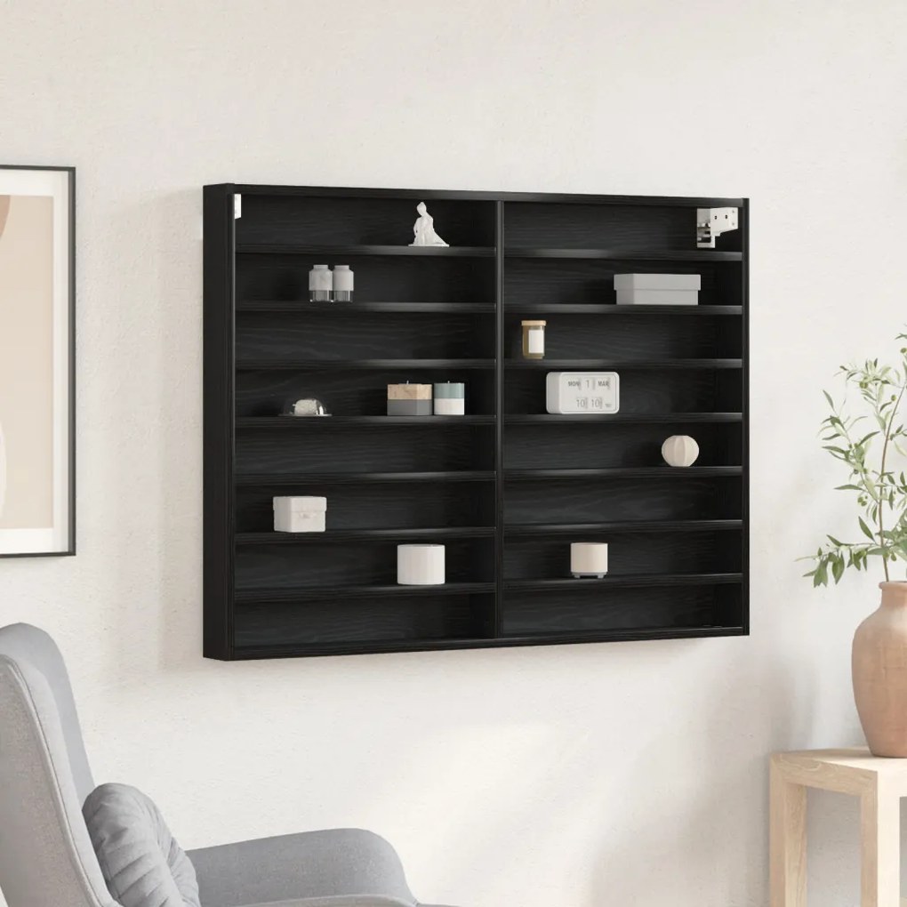 Vitrine Szekrény Fekete Tölgy 100x8,5x75 cm Műszaki Fa