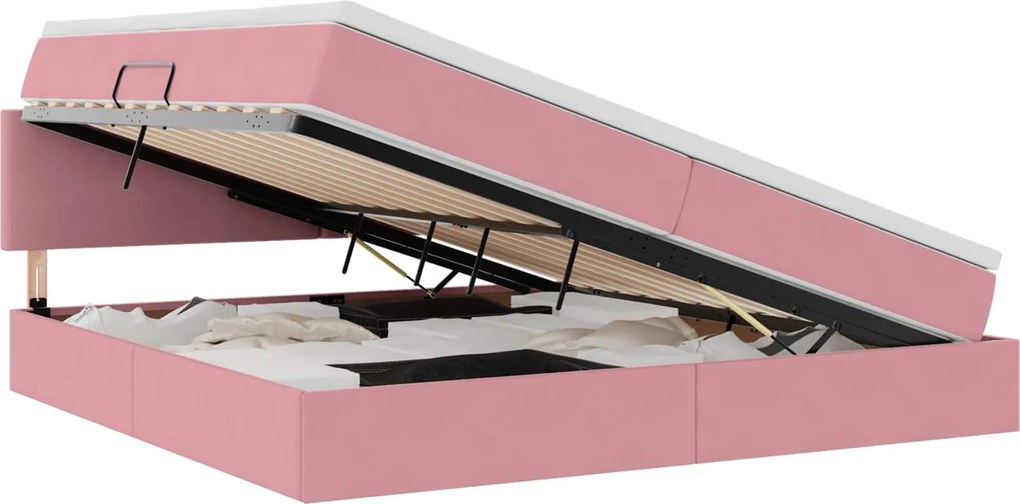 vidaXL Tárolós Ágy matracmal tárolóval Rózsaszín 200 x 200 cm Bársony