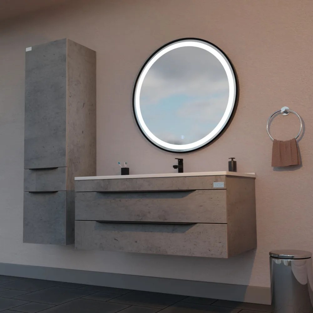 TMP IRON fürdőszoba tükör - FEKETE keret - kerek - LED világítással - érintésmentes kapcsoló - 80 cm