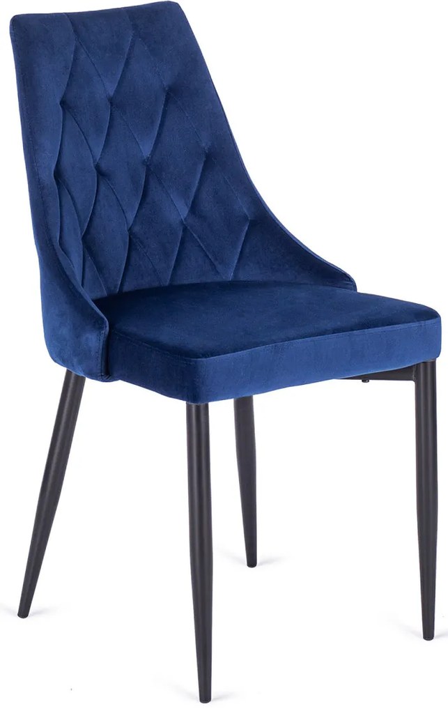 Étkezőgarnitúra: bővíthető asztal 102–142 cm fekete színben + 4 db sötétkék velúr szék – HARRY / CORK