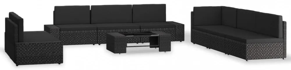 9 részes fekete polyrattan kerti ülőgarnitúra