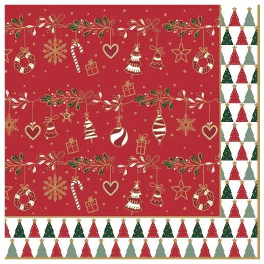 Karácsonyi piros papírszalvéta 33x33cm Fancy Christmas