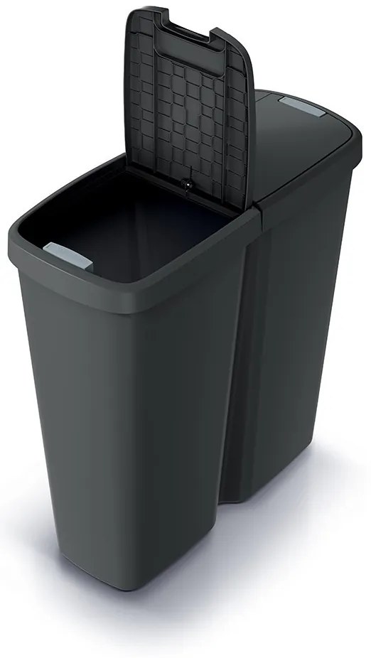 Hulladékgyűjtő Prosperplast COMPACTA Q DUO, 50 l újrahasznosított fekete, fekete fedéllel