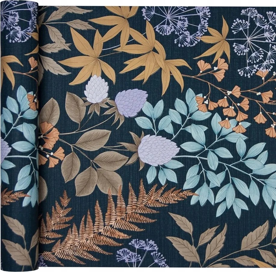 Tapéta növényi kompozíció sötét háttér Virágok Levelek vinil vlies alapon