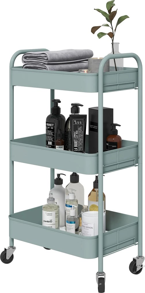 HOMCOM Gurulós Segédkocsi Kerekekkel, 3 Kosárral és Acél Vázal, Nappalira, Hálószobára, Irodába, Konyhába - 45x30x79 cm, Világoskék | Aosom