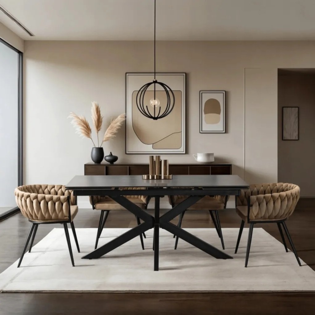 Étkezőasztal Fekete Színben. BRUNO 160-240 cm