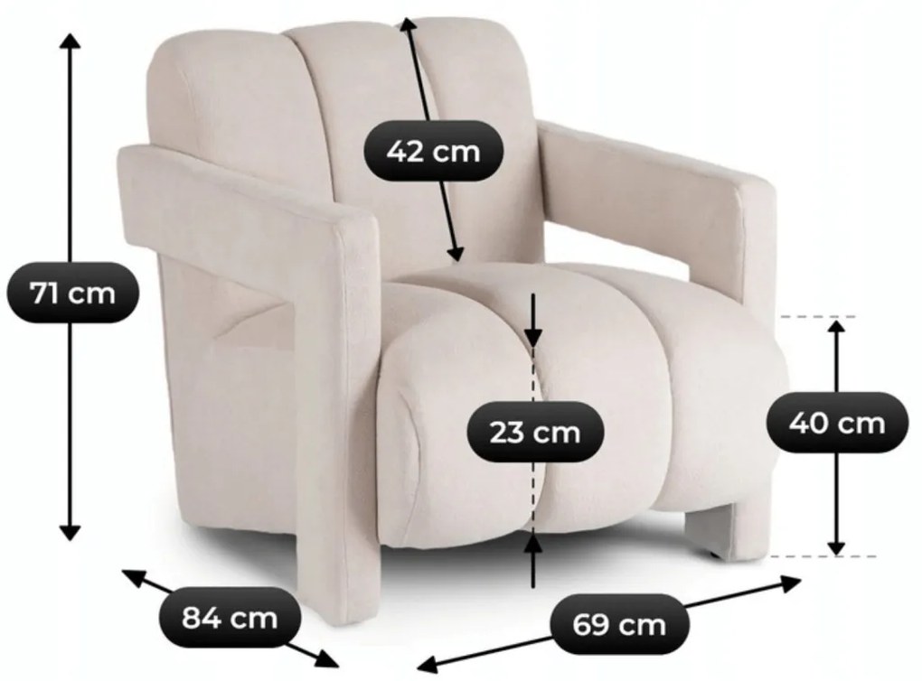 Designer Fotel Krém Bouclé Kárpittal. BENDER