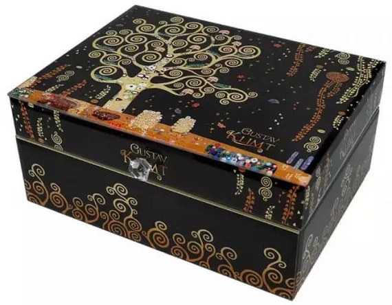 Klimt üveg ékszertartó doboz - 20x9x15 cm Életfa