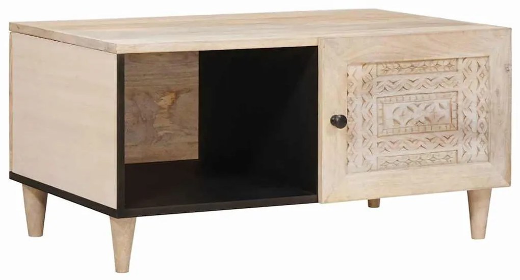 Dohányzóasztal polcokkal Bézs 80 x 50 x 40 cm tömör mangófa