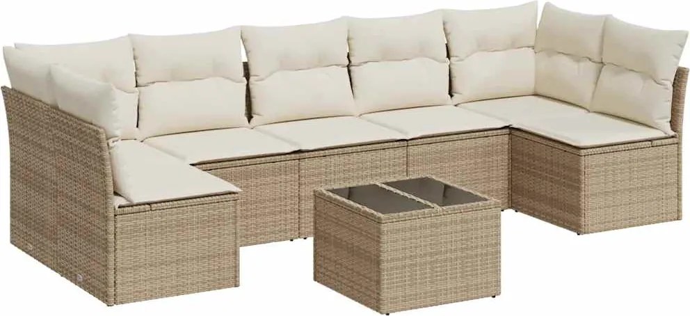vidaXL 8 részes bézs polyrattan kerti ülőgarnitúra párnával