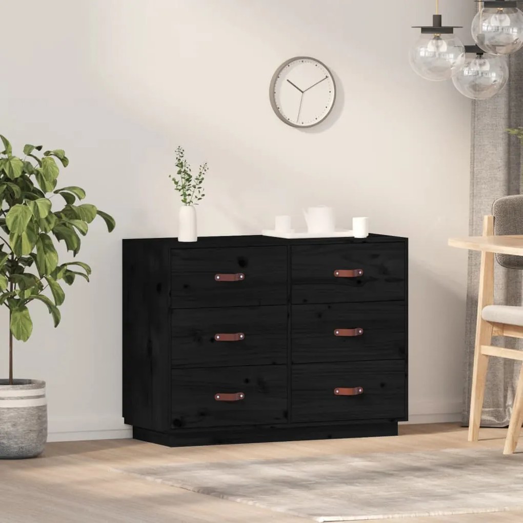 fekete tömör fenyőfa tálalószekrény 100 x 40 x 75 cm