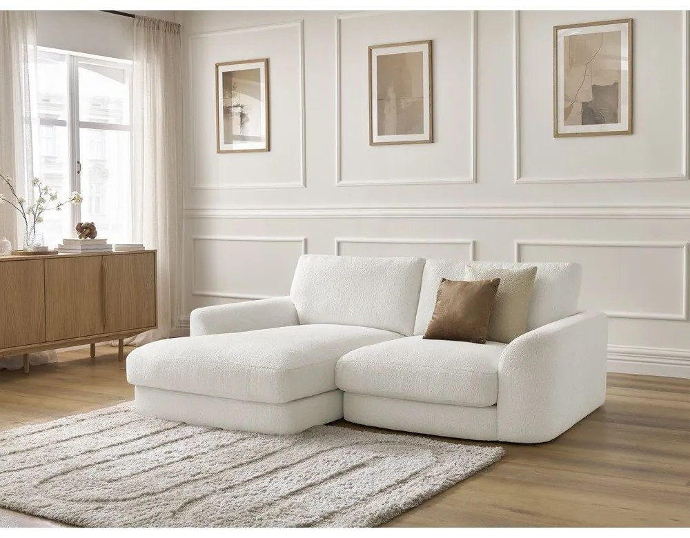 Fehér buklé sarokkanapé (bal oldali-heverő résszel) Leonore – Bobochic Paris