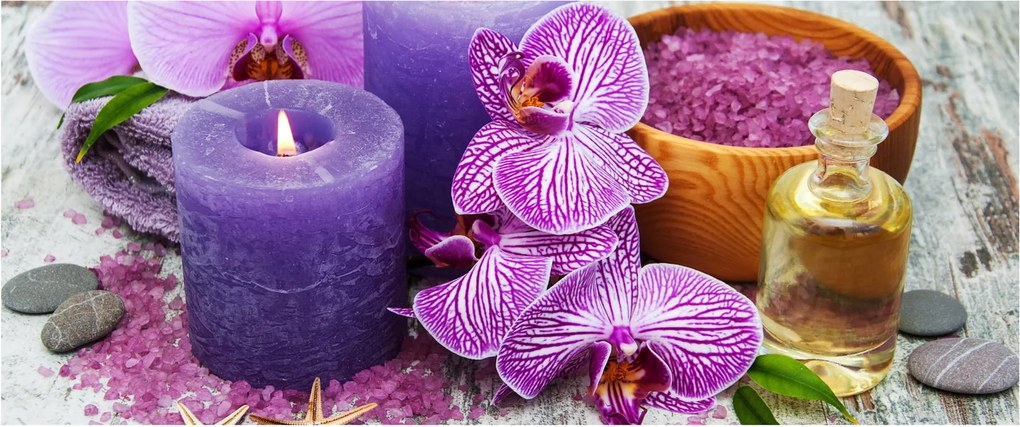 Orchideák és gyertyák képe (120x50 cm)