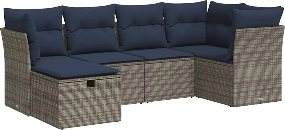 vidaXL 6 részes szürke polyrattan kerti ülőgarnitúra párnákkal