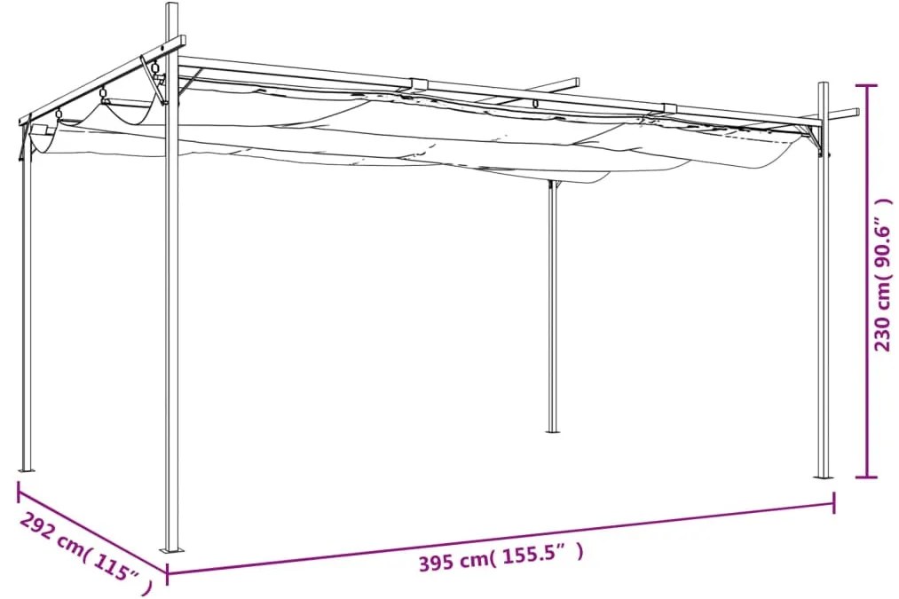 antracitszürke pergola behúzható tetővel 395 x 292 x 230 cm