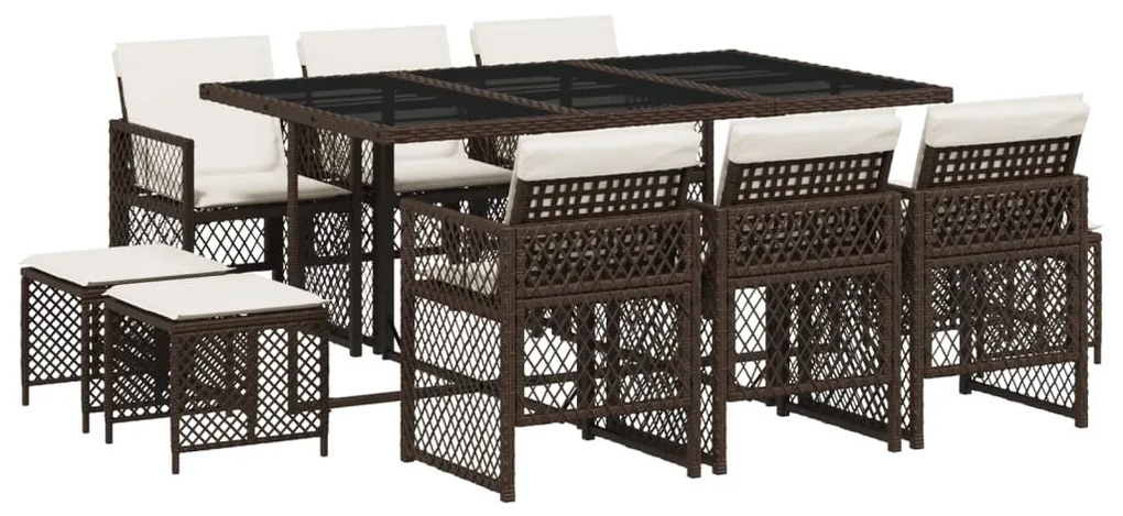 11 részes barna polyrattan kerti ülőgarnitúra párnákkal