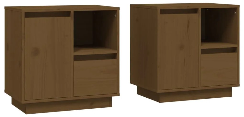 2 db mézbarna tömör fenyőfa éjjeliszekrény 50 x 34 x 50 cm