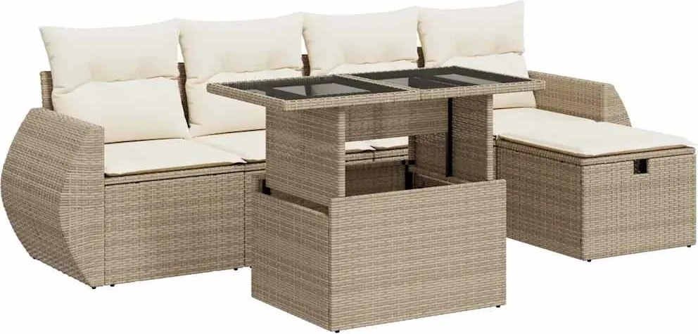 vidaXL 6 részes bézs polyrattan kerti ülőgarnitúra párnával
