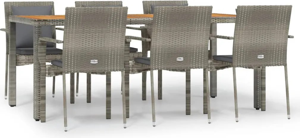 vidaXL 7 részes szürke polyrattan kerti étkezőgarnitúra párnával