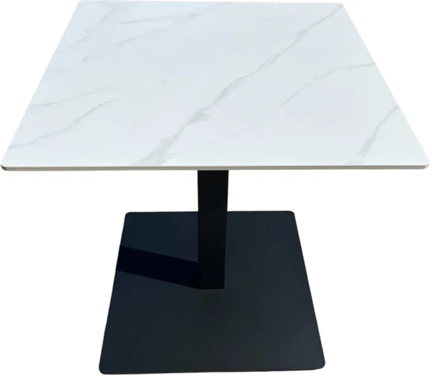 Bisztróasztal Fehér fényes márványhatású szinterezett kerámia lappal, 70×70 cm méretben. Ristretto