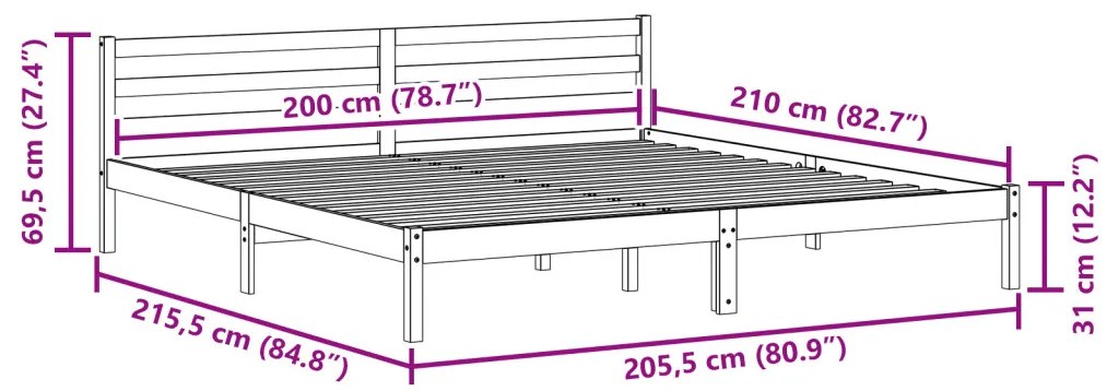 Ágykeret Fejtámlával Fehér 200x210 cm Tömör Fenyő