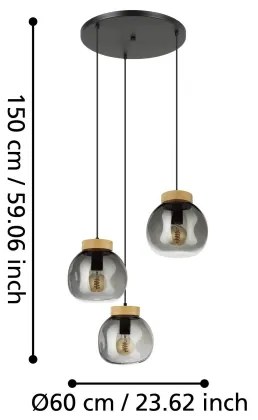 Eglo 390319 - Csillár zsinóron MAGACELA 3xE27/40W/230V füstös