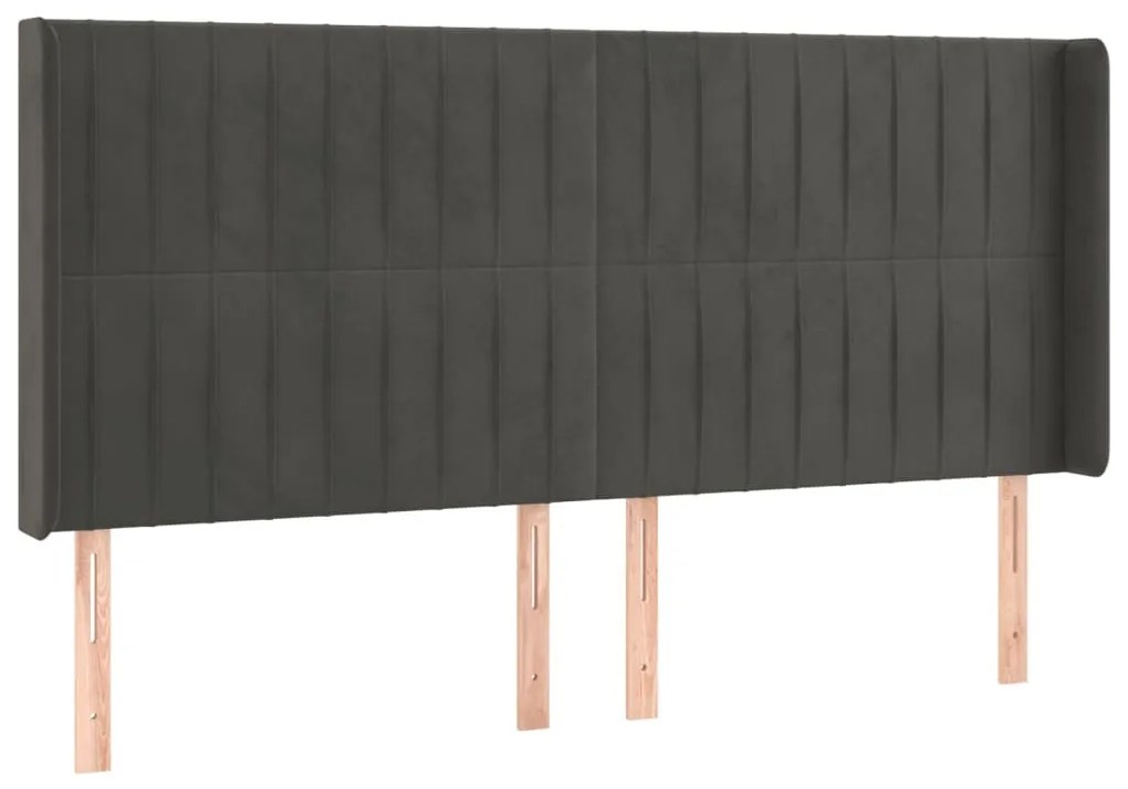 sötétszürke bársony LED-es fejtámla 163x16x118/128 cm