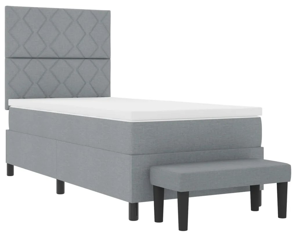 Box Spring Ágy matraccal és pad Light Grey 90x190 cm Szövet