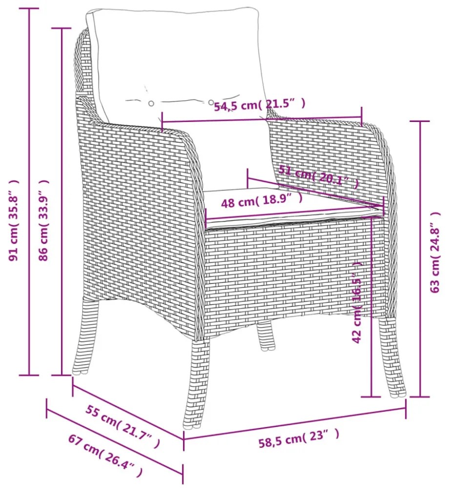 2 db barna polyrattan kerti szék párnával