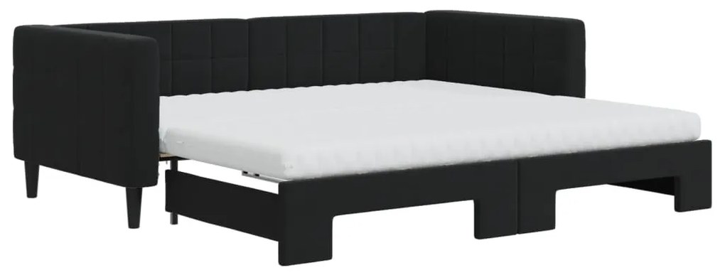 fekete kihúzható bársony heverő matracokkal 90 x 190 cm