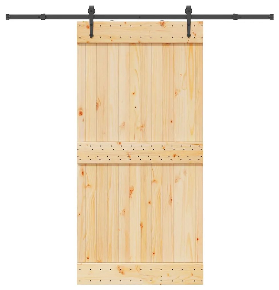 Tömör fenyőfa tolóajtó fémszerelékszettel 100 x 210 cm