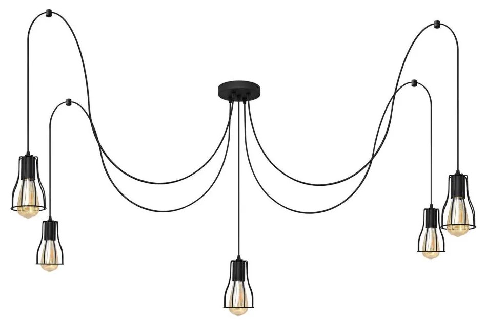 Csillár zsinóron TUBE 5xE27/15W/230V pók fekete