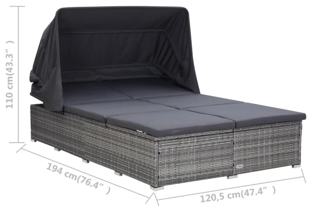 kétszemélyes szürke polyrattan napozóágy párnával