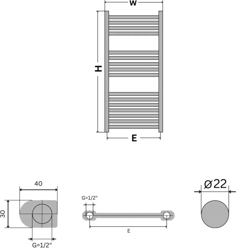 Viva Platinum Therm törölközőszárító radiátor - EGYENES - fehér - 500 x 1000 mm