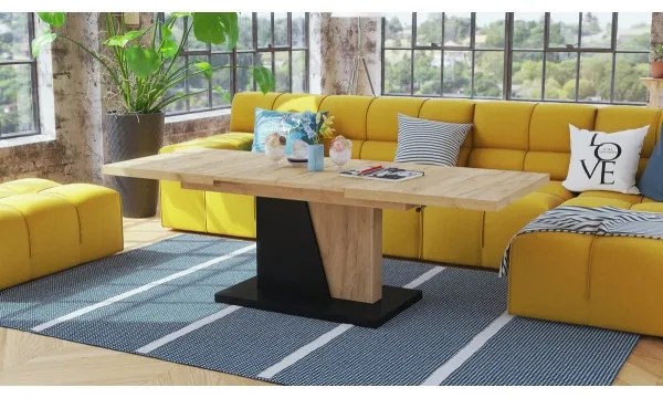 Bővíthető dohányzó- és étkezőasztal emelhető asztallappal NINO Craft tölgy/fekete