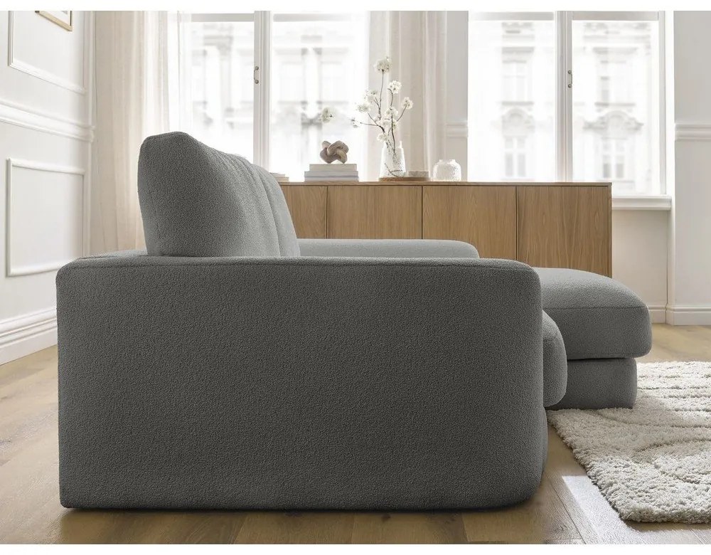 Sötétszürke buklé sarokkanapé (jobb oldali-heverő résszel) Leonore – Bobochic Paris
