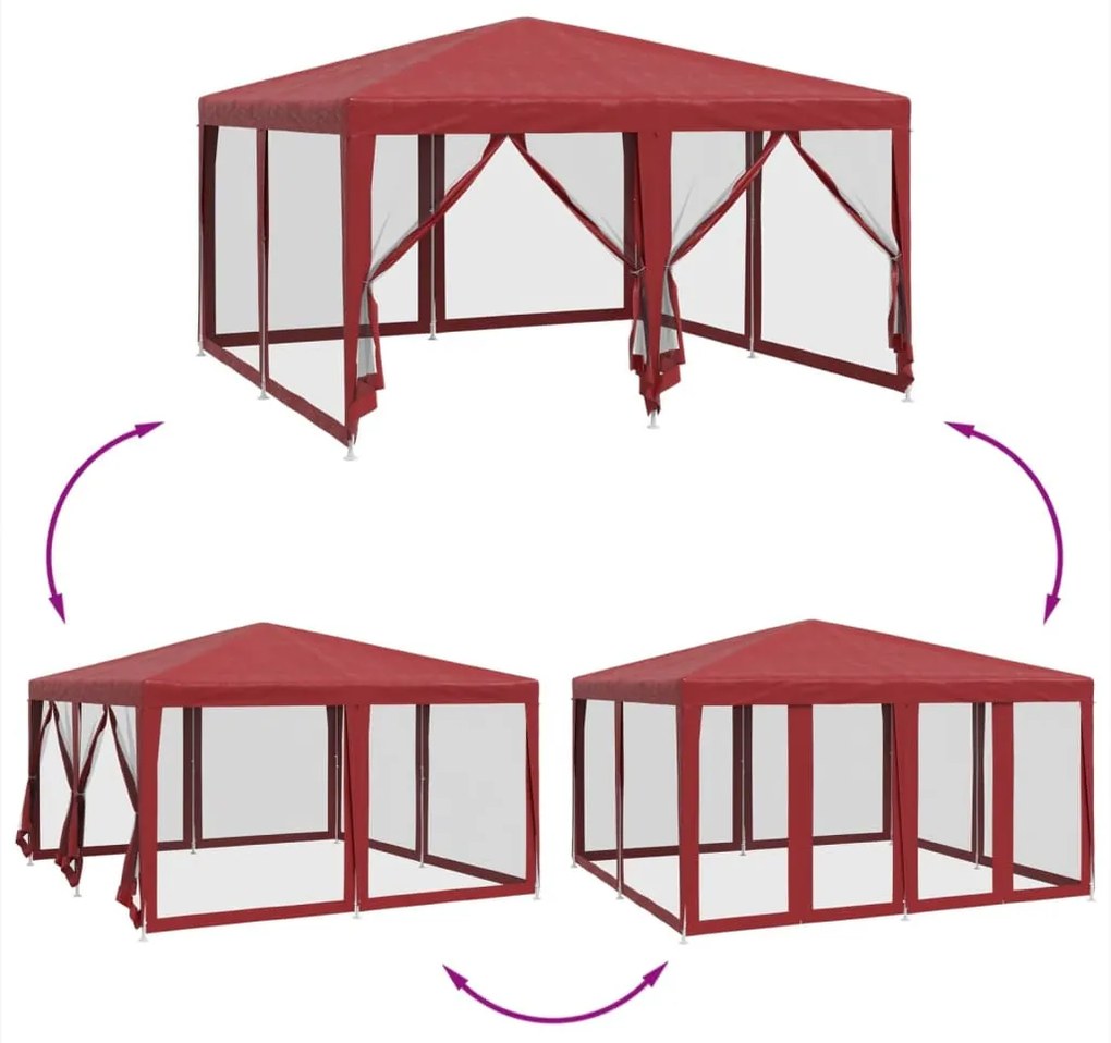 piros HDPE rendezvénysátor 8 hálós oldalfallal 4 x 4 m