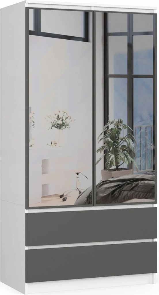 Szekrény S90 2D 2SZ 2 Tükör Clp Pk Fehér Szürke Akd