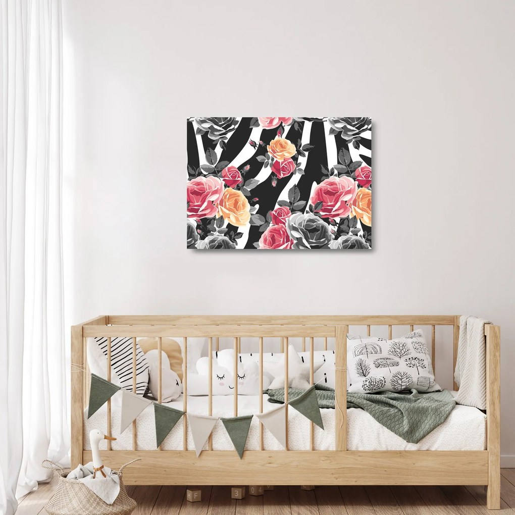 Virágzó rózsák képe (üvegen) (70x50 cm)