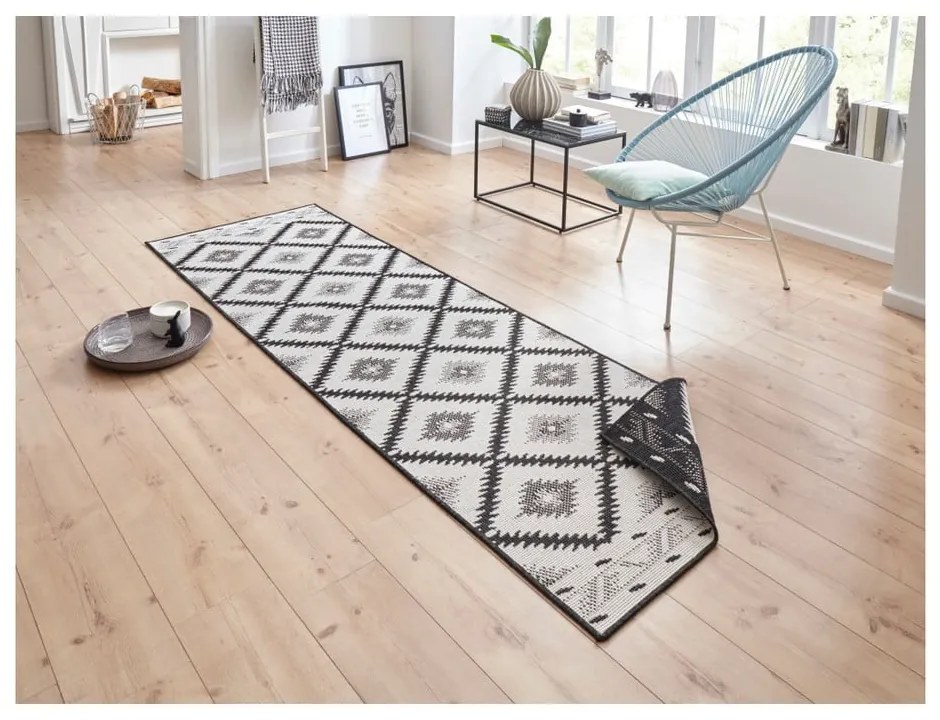 Malibu fekete-krémszínű kültéri szőnyeg, 80 x 250 cm - NORTHRUGS