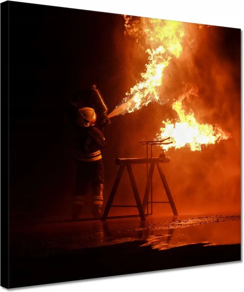 Vászonkép 30x30 Tűzoltó oltópróba