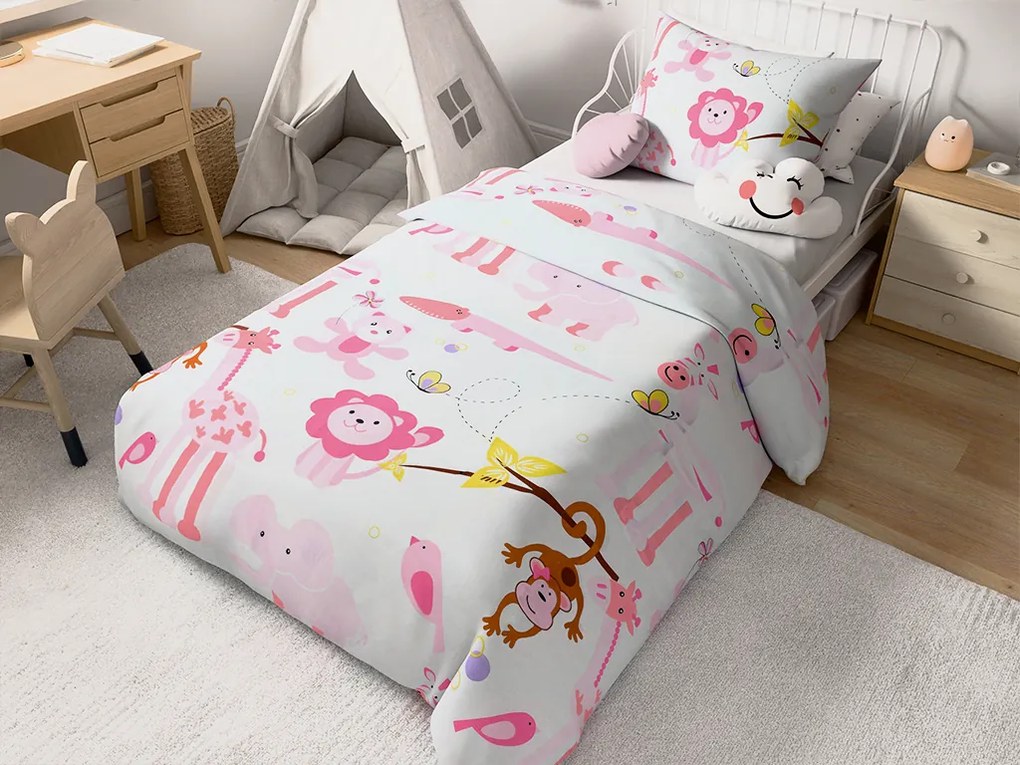 Renforcé pamut bölcső ágyneműhuzat Állatkert rózsaszín Ágyneműhuzat mérete: 45 x 65 cm | 90 x 140 cm