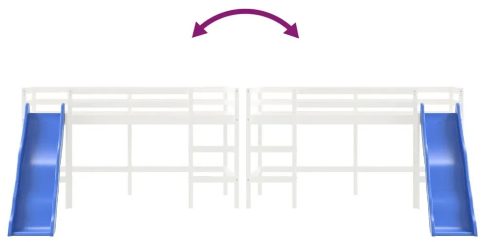 fehér tömör fenyőfa gyerek galériaágy létrával 90x200 cm