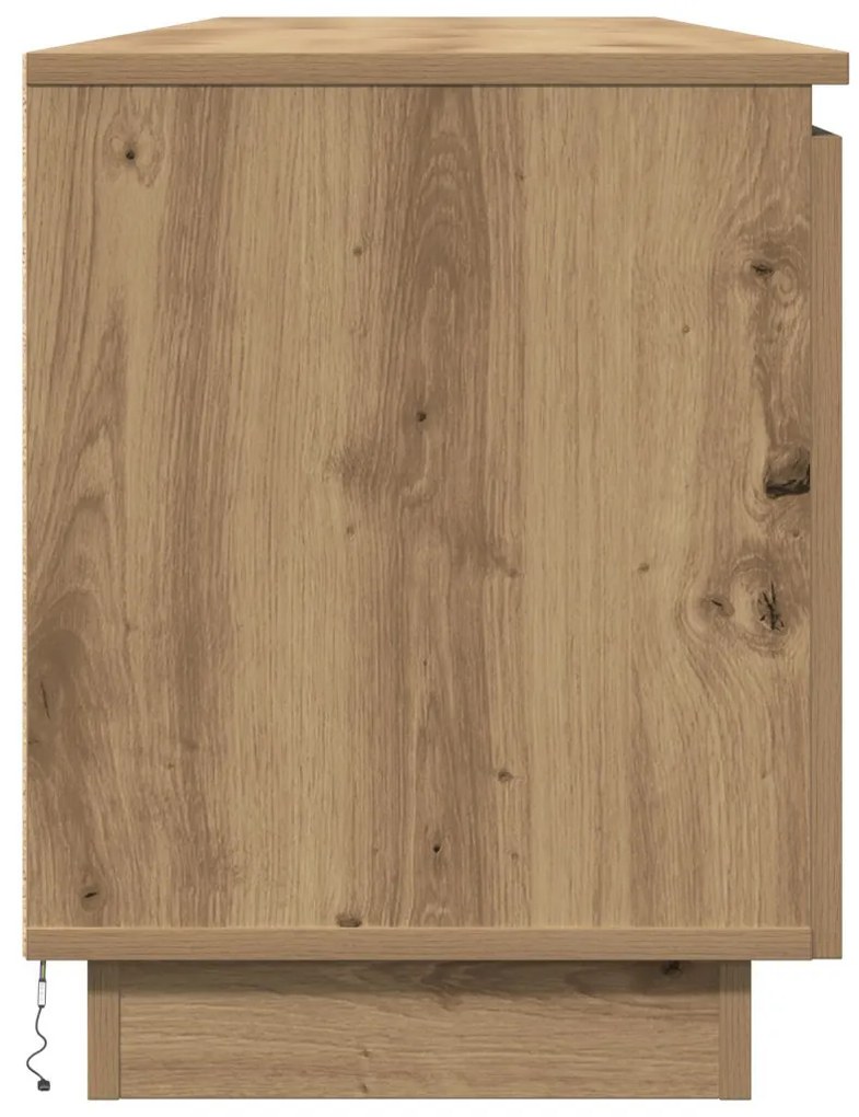 TV Szekrény LED Fénnyel Kézműves Tölgy 180x38x49 cm Rétegelt Lemez