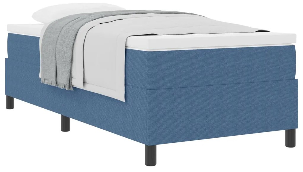 Box Spring Ágy Matraccal Kék Kordbársony Szövet 90 x 190 cm