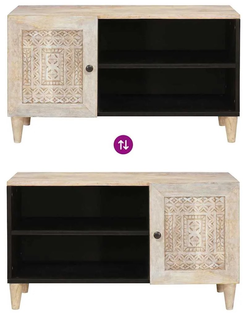 TV szekrény polcokkal Fehér 80 x 33 x 46 cm tömör mangófa