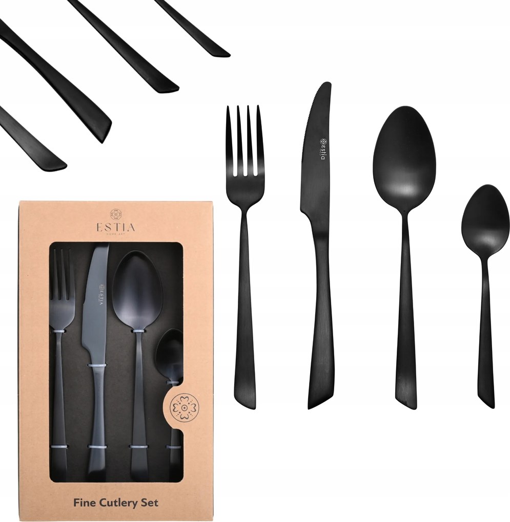 Evőeszköz Készlet 24 db-os fekete loft modern rozsdamentes acél tartós 6db-os