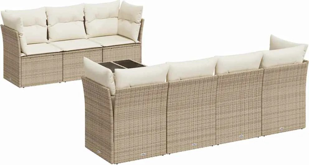 vidaXL 8 részes bézs polyrattan kerti ülőgarnitúra párnával