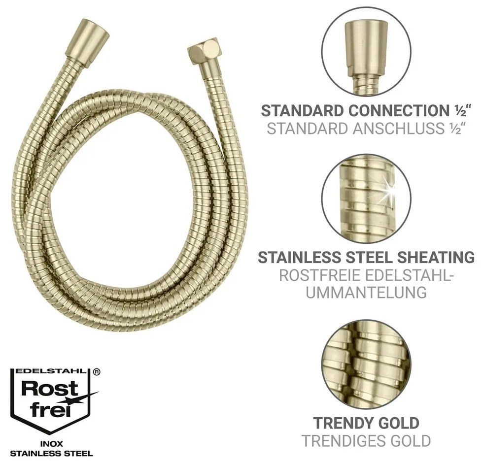 Matt aranyszínű rozsdamentes acél zuhanycső 150 cm Brass – Wenko